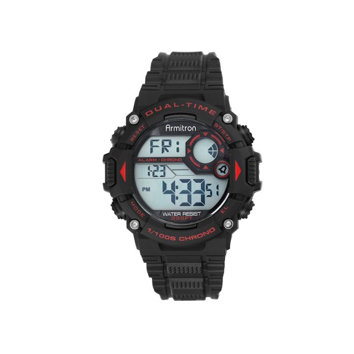 Armitron Mens Black And Red Accent Chronograph Digital Sport Watch