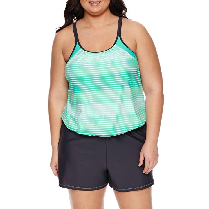 Free Country Stripe Blouson Swimsuit Top-plus