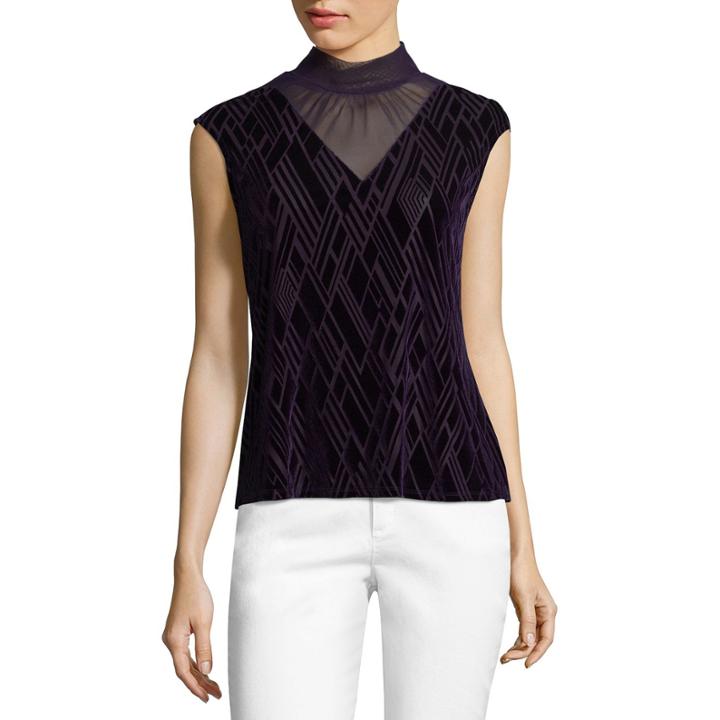 Liz Claiborne Sleeveless Mock Neck Velvet Burnout Top