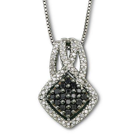 Sterling Silver Color-enhanced Black Diamond Pendant Necklace