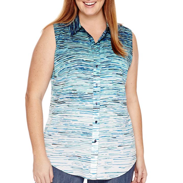 Liz Claiborne Sleeveless Button-front Shirt - Plus