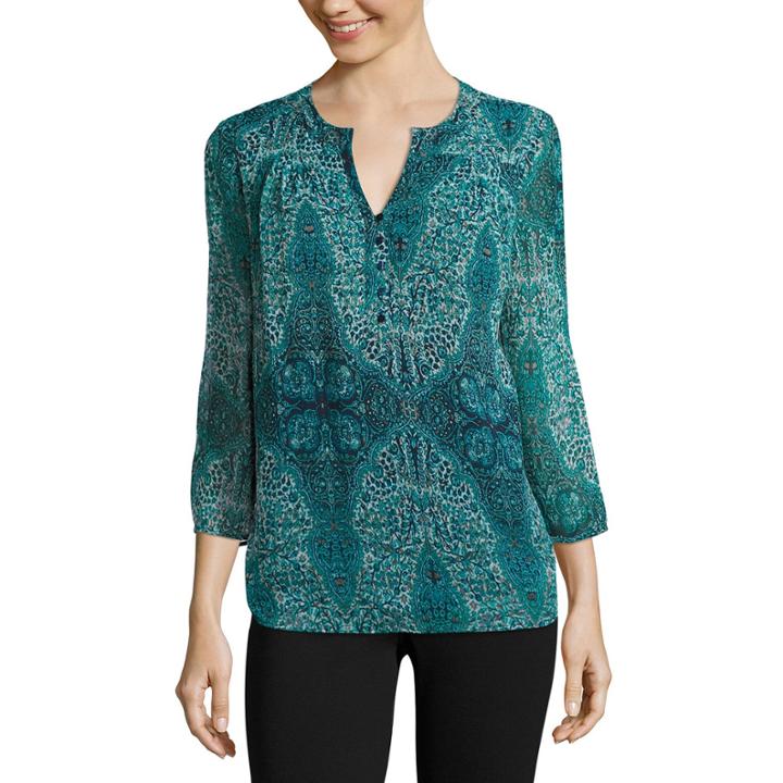 St. John's Bay 3/4-sleeve Pleated Yoke Blouse - Tall