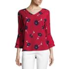 Liz Claiborne 3/4 Bell Sleeve V Neck Woven Blouse