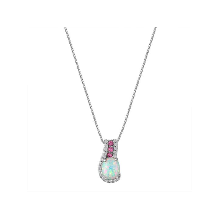 Lab Created Opal & Pink And White Sapphire Sterling Silver Pendant