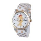 Disney Womens Minnie Mouse White And Goldtone Polka Dot Silhouette Strap Watch