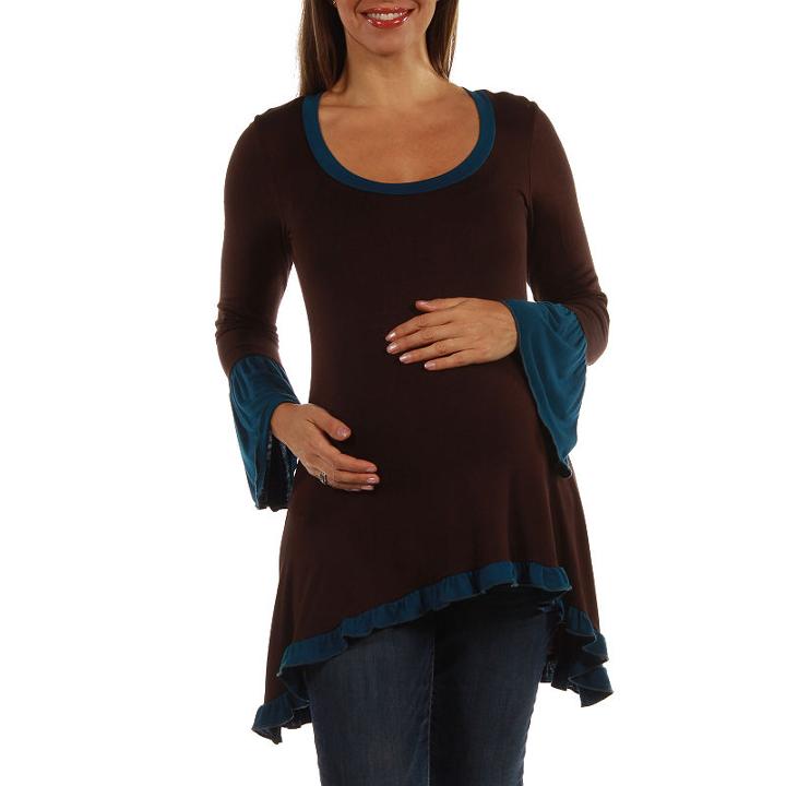 24/7 Comfort Apparel Two-tone Ruffled Tunic Top