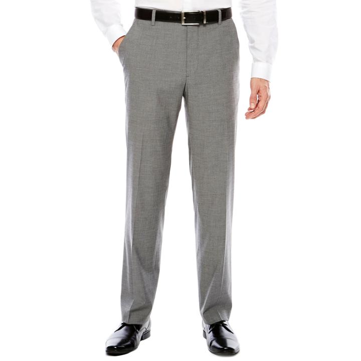 Men's Jf Texture Stretch Gray Flat-front Straight-leg Slim Pants