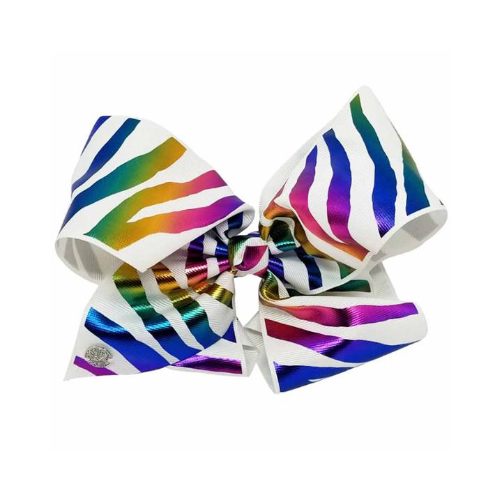 Jojo Siwa Large Signature Hair Bow Zebra Rainbow White