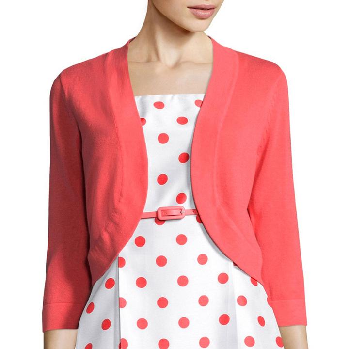 R & K Originals Elbow-sleeve Belted Polka Dot Jacket Dress - Petite