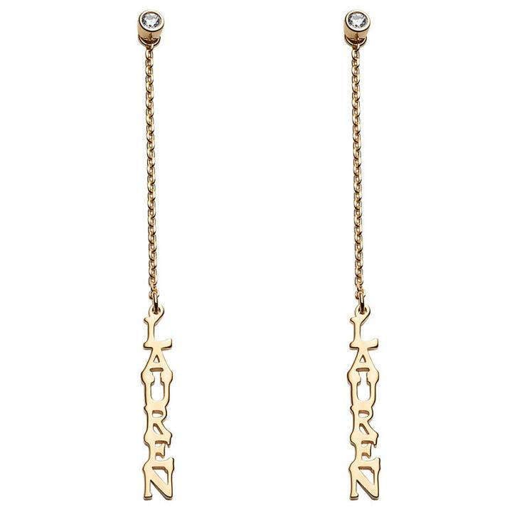 Simulated White Cubic Zirconia 14k Gold Over Silver Drop Earrings