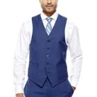 Collection By Michael Strahan Blue Herringbone Suit Vest - Classic Fit
