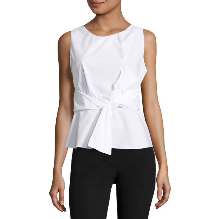 Worthington Bow Peplum Crew Neck Woven Blouse