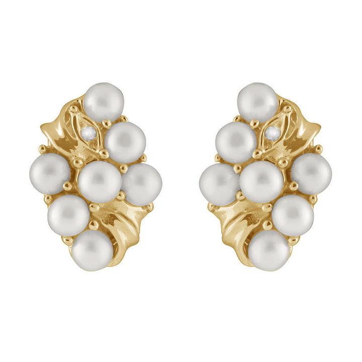 Splendid Pearls Diamond Accent White Pearl 15mm Stud Earrings