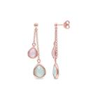 Pear-shaped Genuine Green And Pink Chalcedony Rose Gold Over Silver Double-drop Dangle Earrings