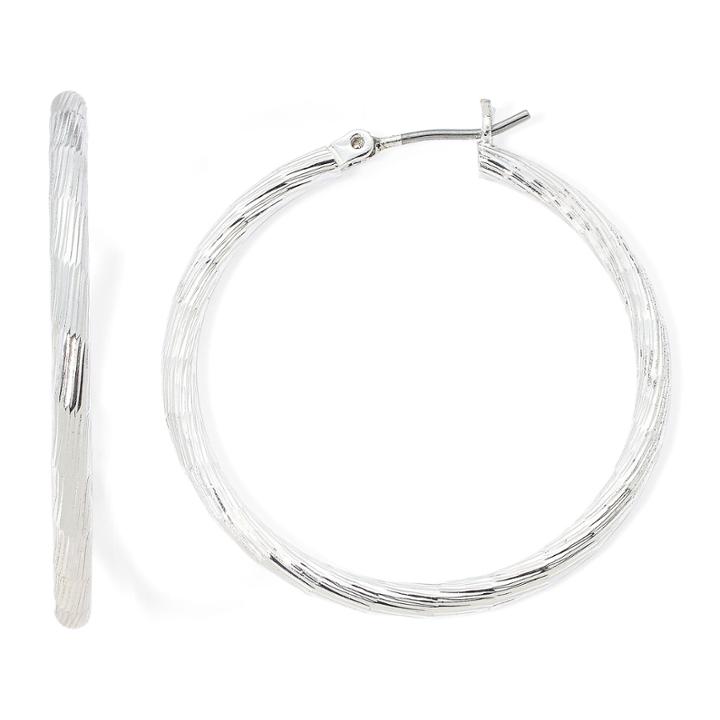 Liz Claiborne Silver-tone Textured Hoop Earrings