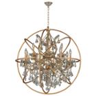 Armillary Collection 13 Light Matte Gold Finish And Golden Teak Crystal Foucault's Orb Chandelier