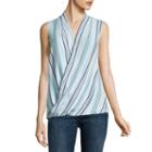 Liz Claiborne Sleeveless V Neck Woven Stripe Blouse