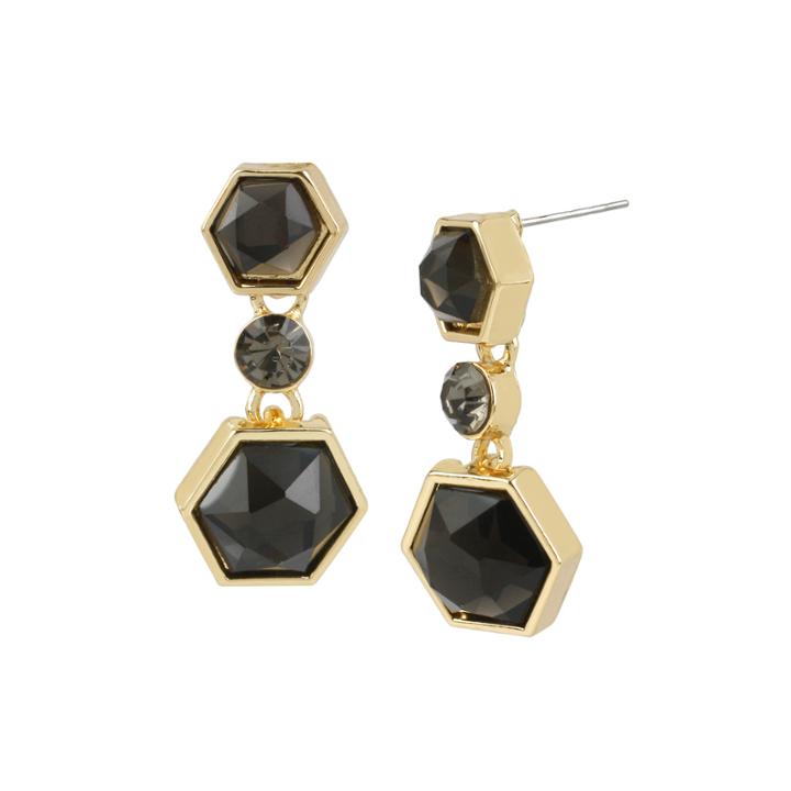 Worthington Black Faceted Stone Double Drop Earrings