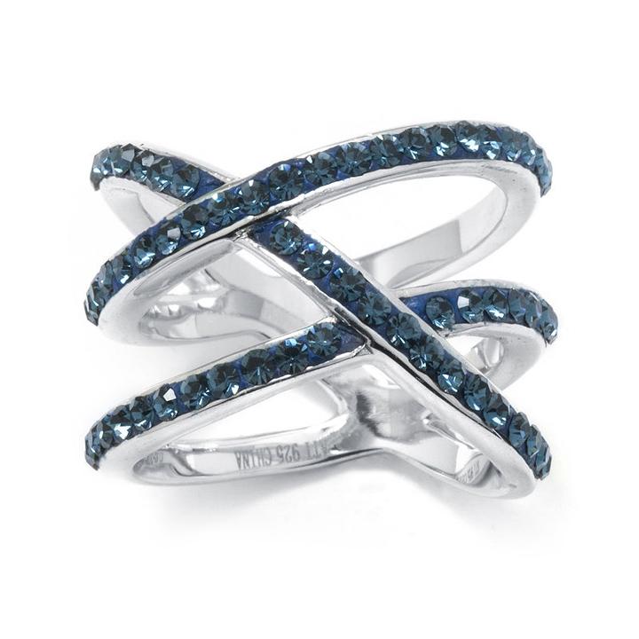 Blue Crystal Sterling Silver X Ring