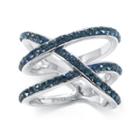 Blue Crystal Sterling Silver X Ring