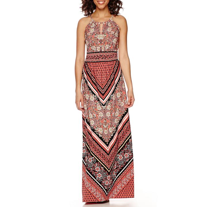 London Style Collection Sleeveless Halter Print Maxi Dress