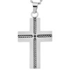 Stainless Steel Cross Pendant Necklace With Diamond Accent