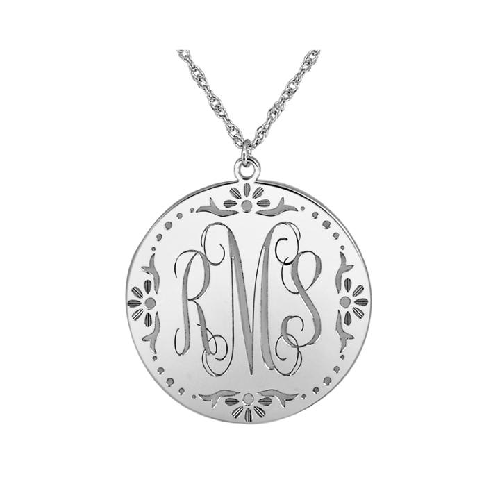 Personalized Sterling Silver Vine Monogram Pendant Necklace