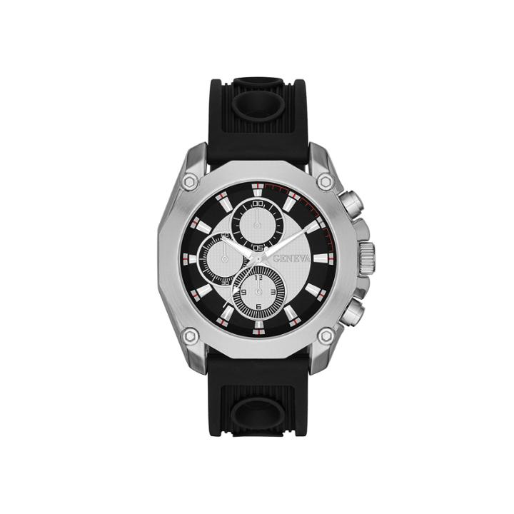 Mens Multifunction-look Black Silicone Strap Watch