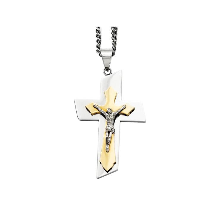 Mens Stainless Steel Gold Ion-plated Crucifix Pendant