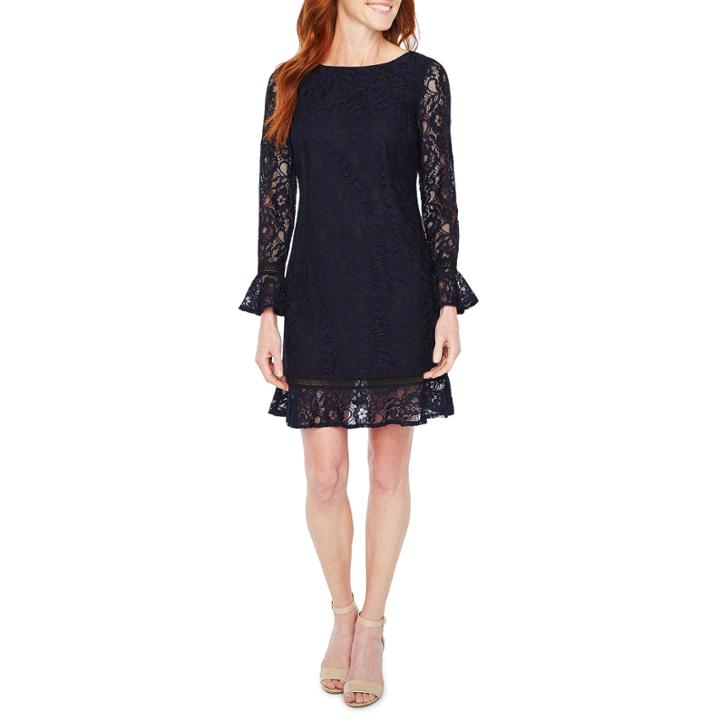 Perceptions Long Sleeve Shift Dress-petites