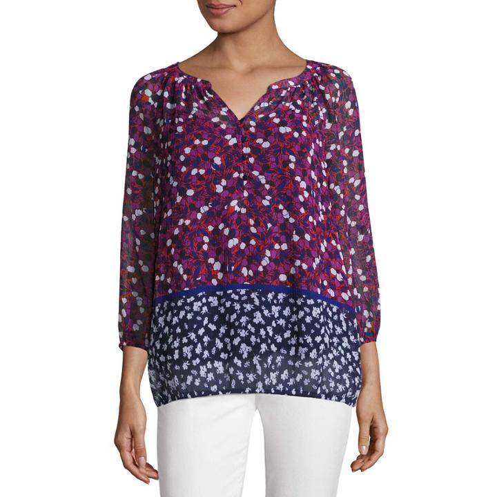 Liz Claiborne 3/4 Sleeve Split Crew Neck Woven Blouse-talls