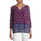 Liz Claiborne 3/4 Sleeve Split Crew Neck Woven Blouse-talls