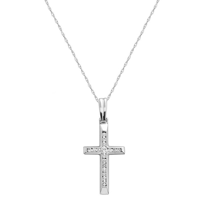 Womens White Diamond 10k Gold Pendant Necklace