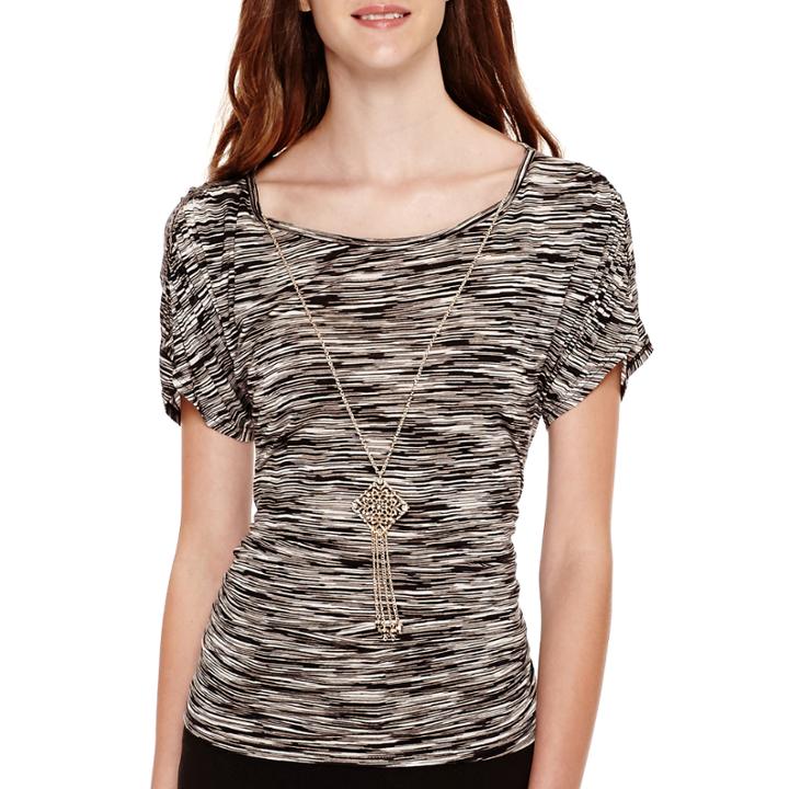 By & By Elbow-sleeve Space-dyed Side-shirred Necklace Top