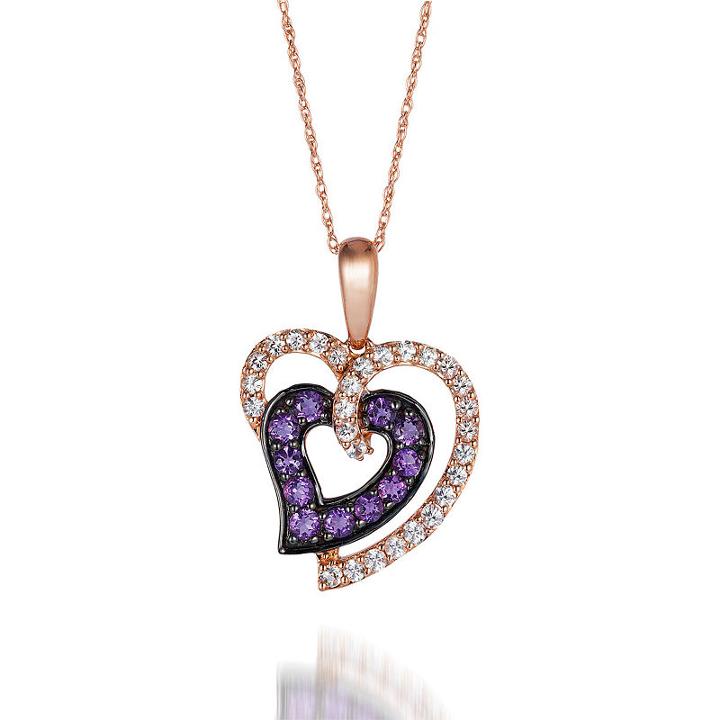 Grand Sample Sale By Le Vian Grape Amethyst And Vanilla Sapphires Heart Pendant In 14k Strawberry Gold
