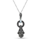 Womens Sterling Silver Mother Of Pearl Pendant Necklace Featuring Swarovski Marcasite