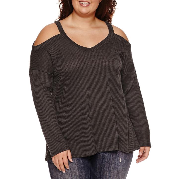 Self Esteem Long Sleeve V Neck T-shirt-juniors Plus