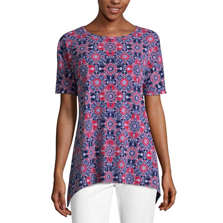 Liz Claiborne Short Sleeve Crew Neck Sharkbite Top - Talls