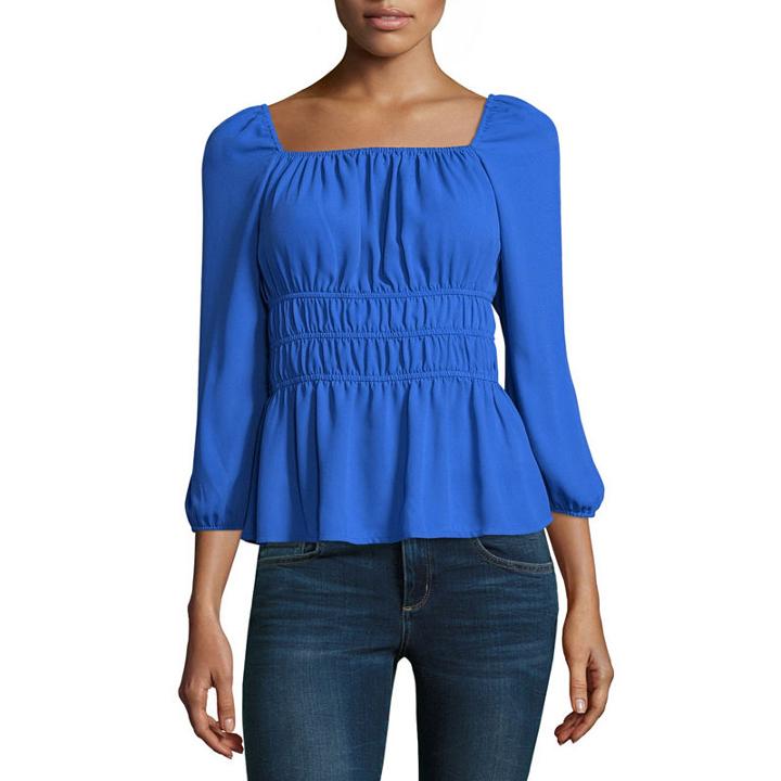 Belle + Sky 3/4 Sleeve Square Neck Smocked Top
