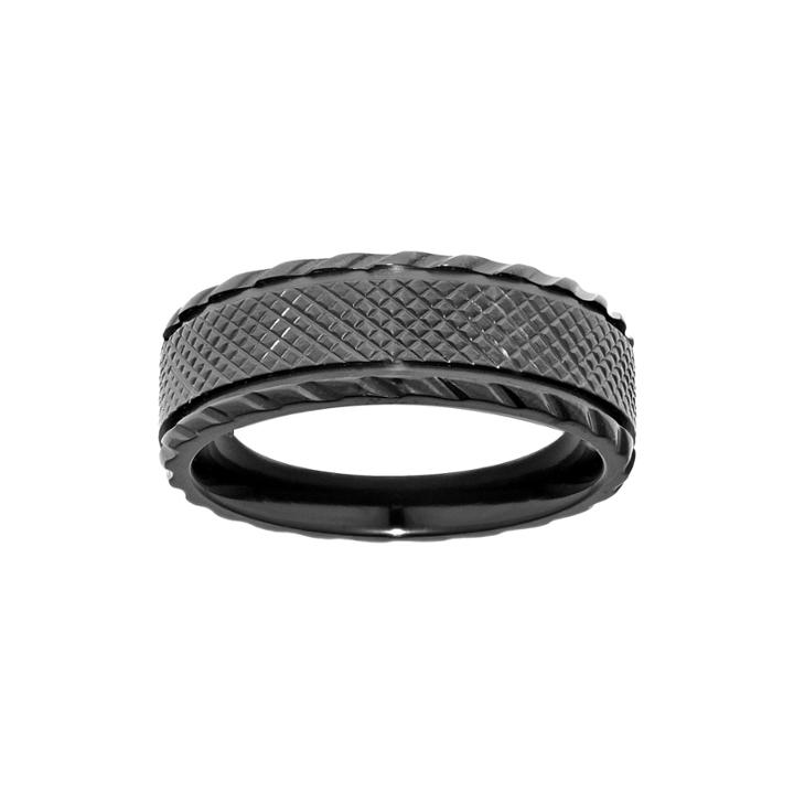 Mens Black Zirconium Textured Matte Center Wedding Band