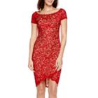 Bisou Bisou Cap-sleeve High-low Lace Sheath Dress