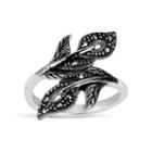 Womens Black Marcasite Sterling Silver Bypass Ring