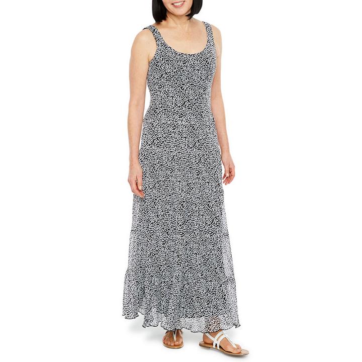 Black Label By Evan-picone Sleeveless Dots Maxi Dress