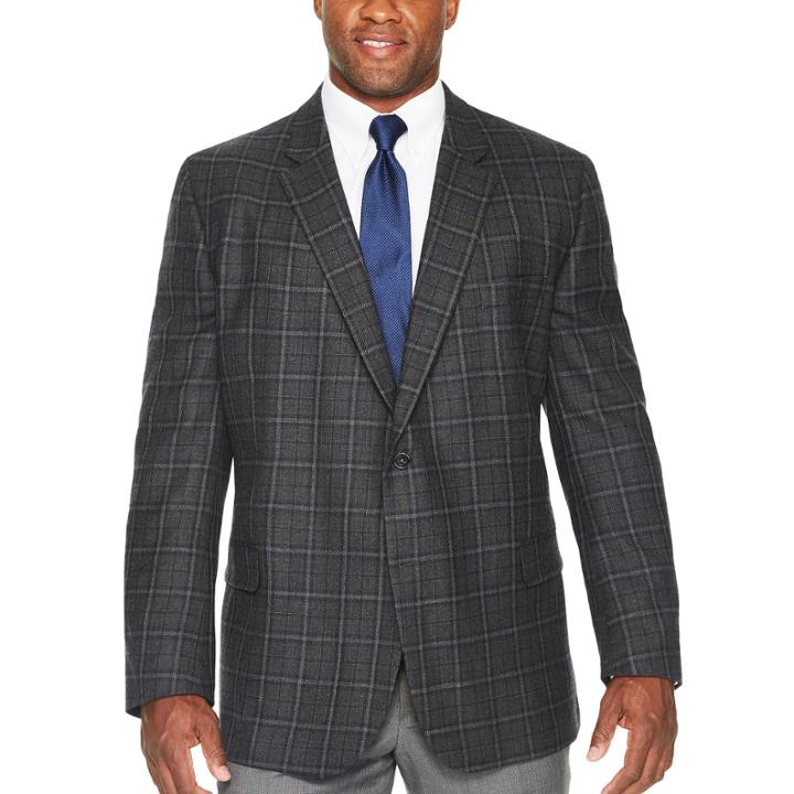 Stafford Merino Wool Sportcoat Navy Plaid - Big And Tall