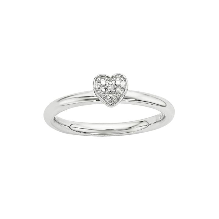 Personally Stackable Diamond-accent Sterling Silver Stackable Heart Ring