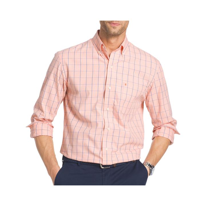 Izod Mens Long Sleeve Essential End On End Windowpane Shirt