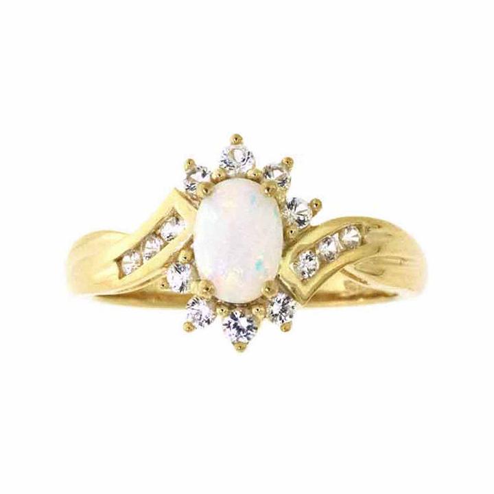 Lab-created Opal & Lab-created White Sapphire 14k Gold Over Silver Cocktail Ring