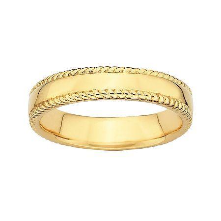 Personally Stackable 18k Yellow Gold Over Sterling 1.5mm Milgrain Band Ring