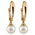 Diamond Accent Genuine White Pearl Round Drop Earrings