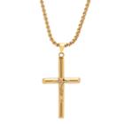 Steeltime Mens 18k Gold Over Stainless Steel Cruifix Cross Pendant Necklace